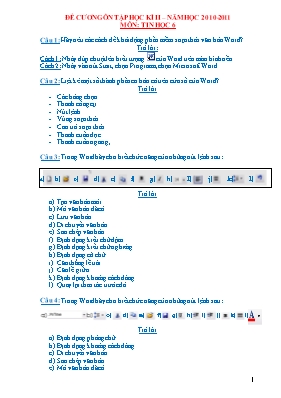 Đề cương ôn tập học kỳ II môn Tin học Lớp 6 - Năm học 2010-2011